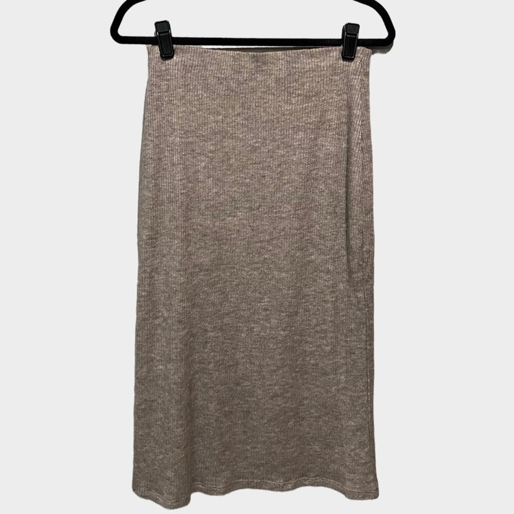 Lovers + Friends Paisley Ribbed Sweater Knit Pencil Side Zip Skirt sz L in Taupe - Picture 5 of 13